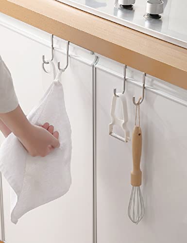 Over The Door Drawer Cabinet Hook Holder, 304 Stainless Steel Double S-Shaped Hook Hanger Metal Heavy Duty Free Punching Door Back Hanging Clothes Organizer for Towel Cloth Bags Sundries (2pcs)