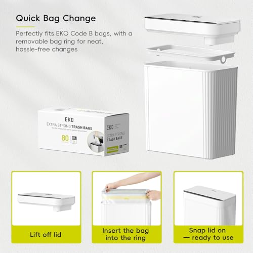 EKO Brio 10L/2.6 Gallon Motion Sensor Trash Can, Automatic Touchless Bathroom Garbage Bin, Waterproof Smart Trash Can for Kitchen, Bedroom, and Office, White - size: Brio 10L- Glacier White