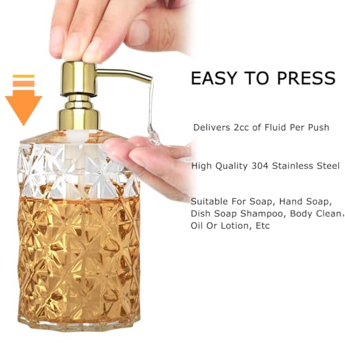 Gold Soap Dispenser Pump Replacement - Matte SUS 304 Rust Proof Stainless Steel Liquid Hand Soap and Lotion Dispenser Pumps Replacement for Regular Glass Mouth Bottles, Standard 28/400 Neck Size - color: Shiny-gold, size: 1pcs