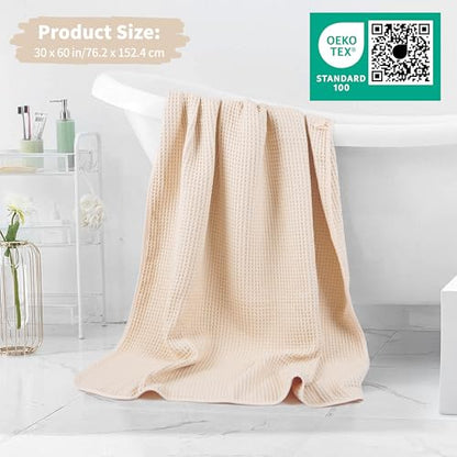 MICROFI New Microfiber Waffle Bath Towels, 2 Pieces, Oversized, Soft, Absorbent, Fast Drying, Lint Free 430 GSM (30''x60''/76cm x 152cm) - color: Champagne