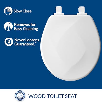 Mayfair Sculptured Teardrop Slow Close Toilet Seat, Easy Clean Hinges with Durable Wood Seat, Made in USA, Round, White - size: Round, style: Teardrop