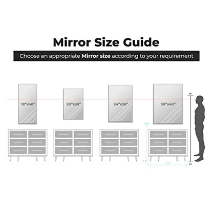 18x40 Inch Rectangle Frameless Bathroom Vanity Mirror with Beveled Edge - Shatterproof Wall Mounted Decorative Glass with Safety Backing for Living Room Bedroom Hallway Entryway - Fab Glass and Mirror - size: 18"L x 40"W, style: Rectangle