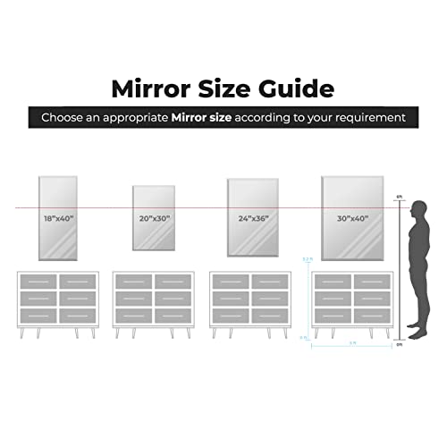 20x30 Inch Rectangle Frameless Bathroom Vanity Mirror with Beveled Edge - Shatterproof Wall Mounted Decorative Glass with Safety Backing for Living Room Bedroom Hallway Entryway - Fab Glass and Mirror - size: 20"L x 30"W, style: Rectangle