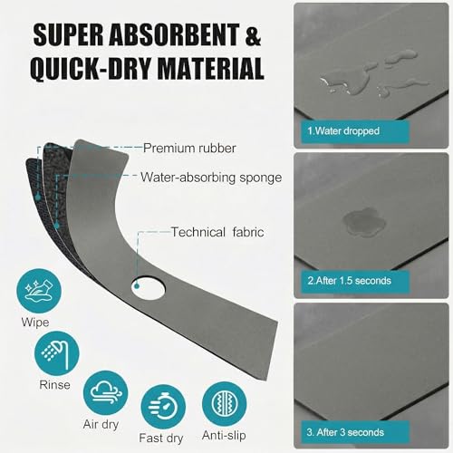Cuttable Kitchen Sink Faucet Mat: 33" Lx5.5 W Splash Guard with Center Hole | Non-slip Fabric Rubber Mat, Cut to Fit 2,3,4 Holes Irregular Large Double bowl Sink with Soap Dispenser Air Gap - size: 33" Lx5.5 W