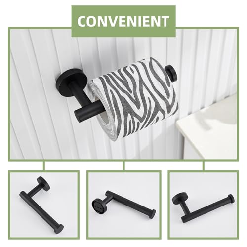 Angle Simple Bathroom Hardware Set Matte Black, Bathroom Accessories 4 Pcs | SUS304 Stainless Steel, Bath Fixture Set with Robe Hook x 2, Toilet Paper Holder and Rotary Towel Ring, Screw Mount - color: Matte Black