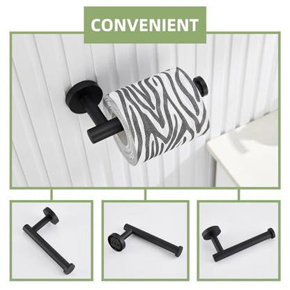 Angle Simple Bathroom Hardware Set Matte Black, Bathroom Accessories 4 Pcs | SUS304 Stainless Steel, Bath Fixture Set with Robe Hook x 2, Toilet Paper Holder and Rotary Towel Ring, Screw Mount - color: Matte Black
