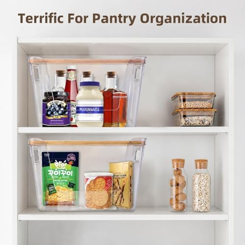 2 Set Potato And Onion Storage Bins with Bamboo Lid, Clear | Stackable Pantry Organizers And Storage, Front Open Fruit And Vegetable Storage, Kitchen Counter Storage, Fruit Basket - size: 2 Pack