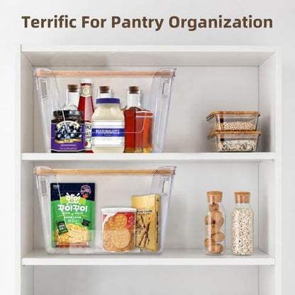 2 Set Potato And Onion Storage Bins with Bamboo Lid, Clear | Stackable Pantry Organizers And Storage, Front Open Fruit And Vegetable Storage, Kitchen Counter Storage, Fruit Basket - size: 2 Pack