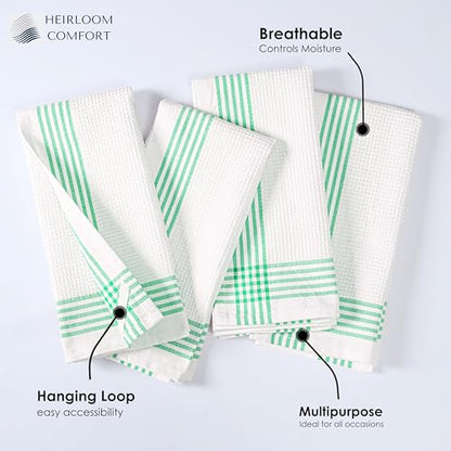 Dark Green Waffle Weave Kitchen Towels 12 Pack, 100% Cotton, 16x26 Inch, Ultra Absorbent, Quick Dry Dishcloths, Durable & Reusable Dish Towels for Home and Kitchen, Machine Washable - color: Dark Green, White, style: 12 Pack