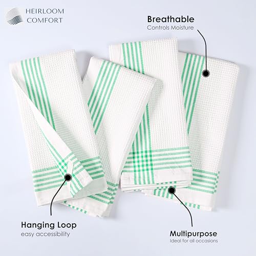 Dark Green Waffle Weave Kitchen Towels 3 Pack, 100% Cotton, 16x26 Inch, Ultra Absorbent, Quick Dry Dishcloths, Durable & Reusable Dish Towels for Home and Kitchen, Machine Washable - color: Dark Green, White, style: 3 Pack