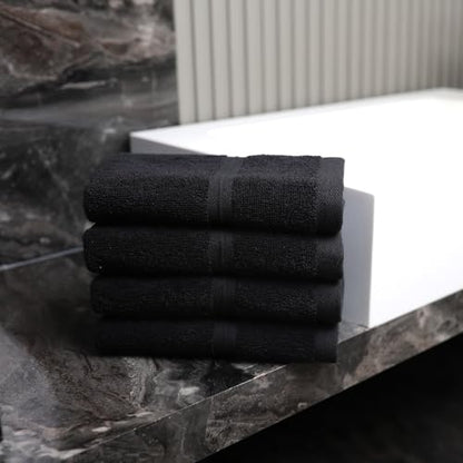 Fluffy & Super Soft Washcloths Set of 4 (12" x 12") - Hotel Quality - Perfect as, Hotel Towels, Face Washcloths, Face Wash Cloths -%100 Cotton - Black - color: Black