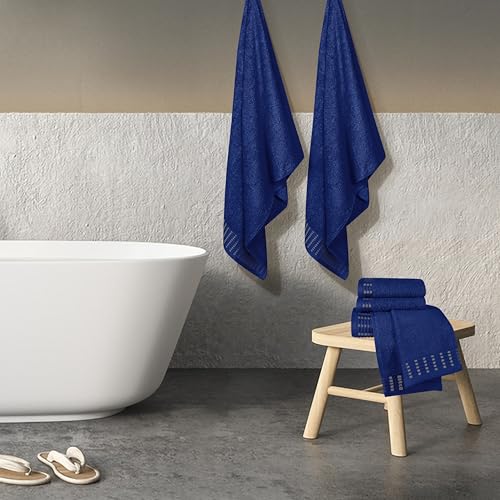 Ultra Soft 6 Pack Cotton Towel Set, Contains 2 Bath Towels 28x55 inch, 2 Hand Towels 16x24 inch & 2 Wash Cloths 12x12 inch, Ideal Everyday use, Compact & Lightweight - Navy Blue - color: Navy Blue, size: 6 Pack Set