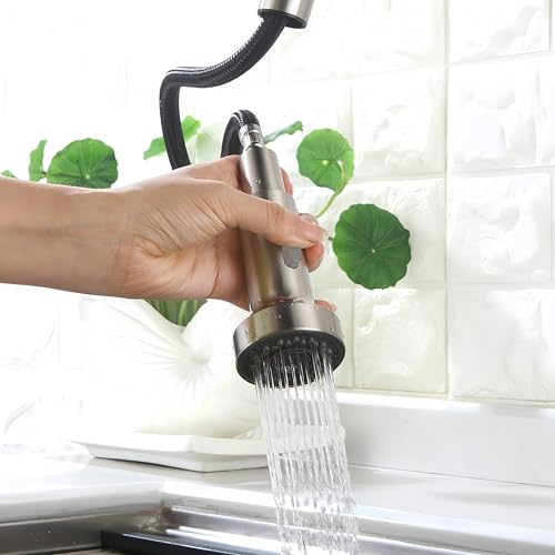SEIDO Kitchen Faucet Sprayer Head Replacement, 3-Function Sink Sprayer Replacement, Pull Down Kitchen Faucet Head with G1/2(13/16 inch) Male Thread, Brushd Nickel Kitchen Sink Aerators