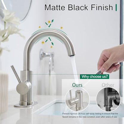 VOTON Small Kitchen Bar Sink Faucet Brushed Nickel, 360 Swivel with Drain | 360° Swivel | Brushed Nickel | Lead-Free Stainless Steel | Pop-Up Drain | 1/3 Hole Install | Anti-Splash - color: Brushed Nickel