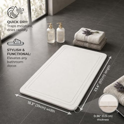 Stone Bath Mat – Diatomaceous Earth Quick Drying Non-Slip Bathroom Mat – Absorbent Diatomite Shower Mat, Durable & Easy to Clean, Modern, 23.6" x 15.3", (White - Linea) - color: White - Linea