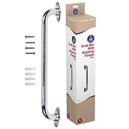 Dynarex Rotating Flange Knurled Grab Bar-18 Inch, Stainless Steel with Textured, Non-Slip Center of The Safety Rail, Weight Capacity of 300 Pounds, Silver, 1-Rotating Flange Knurled Grab Bar-18 inch