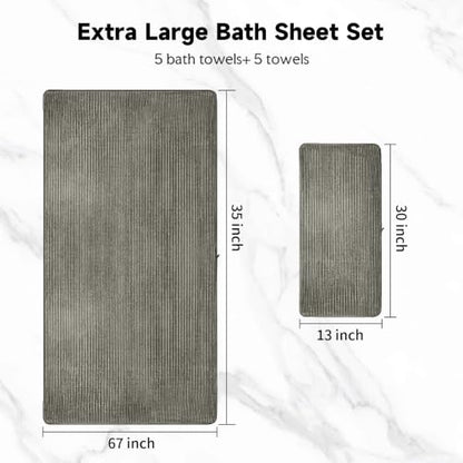 Extra Large Bath Towel Set 10 Piece, XL Bath Towels 35"x67" Oversized Bath Sheets, 280 GSM Microfiber Quick Dry Absorbent Towels, 5 Bath Sheets & 5 Hand Towels (Brown) - color: Brown, size: Bath towel 35" x 67"+hand towel 30"x13"