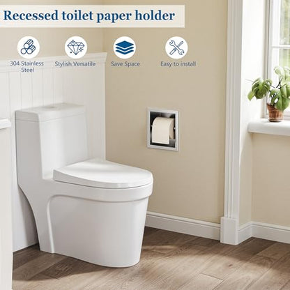 Neodrain Brushed Recessed Toilet Paper Holder,for Standard/Mega Roll | 304 Stainless Steel,Built-in Wall Toilet Paper Holder ,Stylish Mega Roll Tissue Dispenser for Bathroom, RV - color: Brushed