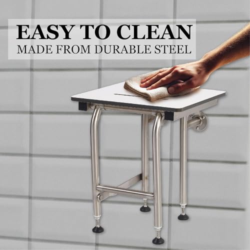 Folding Shower Seat with Legs - Wall Mount Bench for Inside Shower / ADA Bathroom Safety Assist / 304 Stainless Steel / Phenolic Resin / 34.5" x 16" - size: 34.5" x 16" Standard