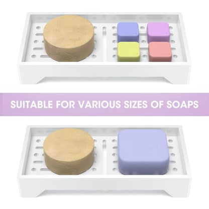 NiHome Self Draining Acrylic Soap Dish Fit for Kitsch, Durable Bathroom & Kitchen Soap Holder with 360° Airflow, Elegant Slotted Design to Keep Soap Bars Dry & Free from Residue, Easy to Clean (White) - color: White