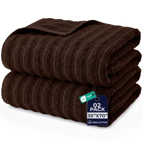 DAN RIVER Ribbed Extra Large Bath Sheets Pack of 2, 35 x 70 Inches, Brown | Oversized Bath Sheets with Full Body Coverage, Quick Dry & Highly Absorbent Bath Towels for Home, Hotel, Spa & Everyday Use - color: Brown, size: Bath Sheet 35x70" (PK 2)