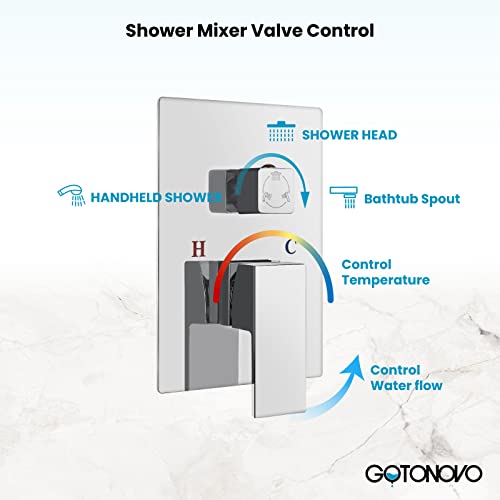 gotonovo Tub Shower Faucet Set with Valve Kit 10’’ Head,Polished Chrome | Shower System with Tub Spout,SUS304 Rain Head with Handheld Sprayer,Swivel Spout,All Metal,Rough-In Valve Trim Kit,Wall Mount - color: Chrome, size: 10’’ Head