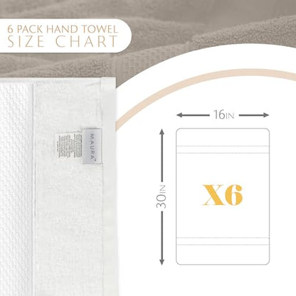 MAURA White Hand Towels for Bathroom. Luxury Turkish Cotton Bath Hand Towels Set of 6. Ultra-Soft, Thick & Plush - White - color: White, size: Hand Towel (6-Pack)