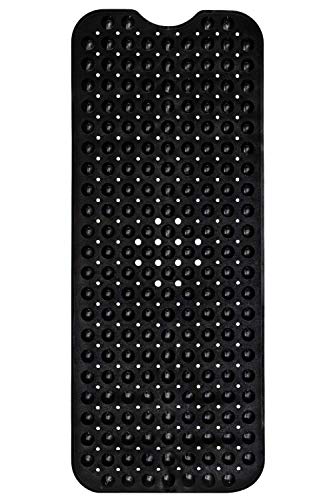 ENKOSI Non-Slip Bath & Shower Mat 40x16 Extra Long, Suction & Drain Holes | Black color; Durable PVC; 40x16 in, Black - color: Black