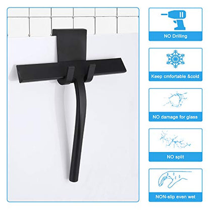 Silicone Shower Squeegee, Black, 9 inch | All-Purpose, For Shower Glass Door, With Hook, Household Cleaner Tool - size: 9 inch(1 hook)