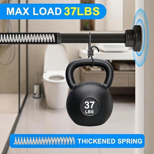 Black Shower Curtain Rod Adjustable 30-74 Inch, 7/8"Diameter 304 Stainless Steel Never Rust Non Slip Heavy Duty Tension Rod, No-Drill Spring Curtain Rod for Bathroom Kitchen - color: Black, size: 30-74 Inch