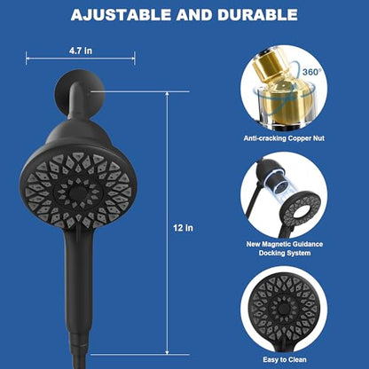 Engage Magnetic Shower Head with Handheld Sprayer, 6 Handheld Shower Head Spray Functions, Matte Black Finish, 26100EPBL
