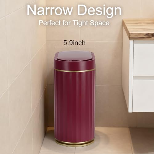 ELPHECO 2 Gallon Sensor Trash Can, Automatic Lid, Burgundy Gold | IPX5 Waterproof Bathroom Garbage Can, Slim Trash Bin, Plastic Wastebasket for Office, Bedroom and Living Room - color: Burgundy Gold