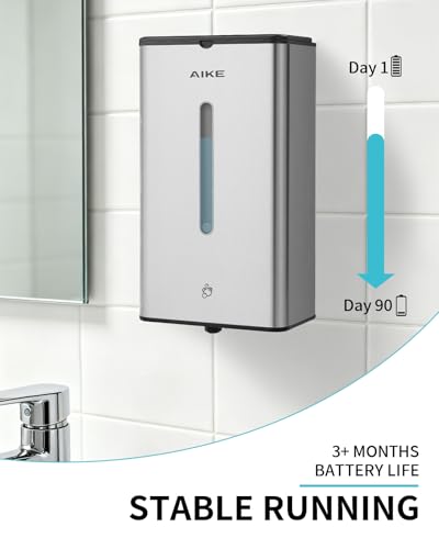 AIKE Automatic Foaming Soap Dispenser 33.8oz for Bathroom,Brushed AK1207FA | Rich Foam and Steel Finish,5-Level Adjustable and Key for Commercial(Battery Not Included),Screw Wall Mount for Space-Saving - color: Brushed Stainless Steel