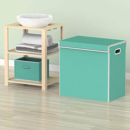 Simple Houseware Double Laundry Hamper with Lid & Removable Bags, Turquoise | Heavy Duty 600D Polyester, Water-Resistant Surface - color: Turquoise