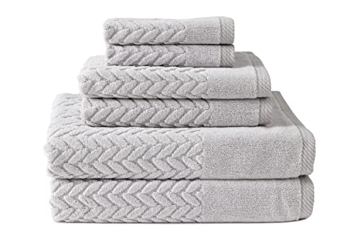 Texere 100% Organic Cotton Jacquard 650 GSM Premium Bath Towel Sets - Extra Absorbent Quick Dry and Plush, 2 Large Bath Towels, 2 Hand Towels, 2 Washcloths (Cable, Light Taupe, 6 Piece) - color: Light Taupe (Cable)