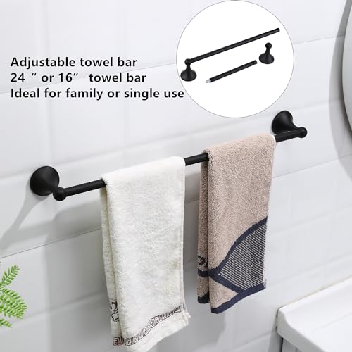 4 Piece Antique Bathroom Hardware Accessories Set Matte Black,24 Inch Towel Bar Set,Towel Rack Set,Bathroom Towel Holder Set - color: Matte Black