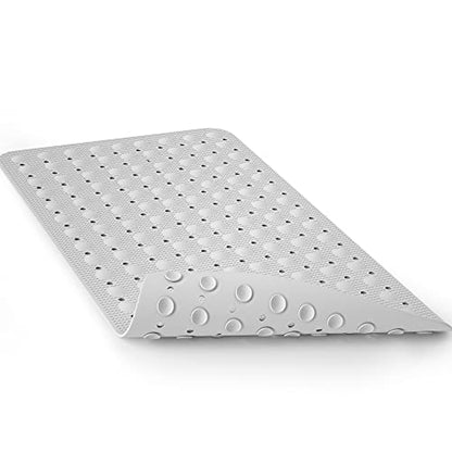 JOYCANO Bath Mat for Tub Non Slip, Shower Mat Bathtub Mat Non Slip, Natural Rubber no Plastic Odors Perfect for Baby and Elder, Tub Mat with Suction Cups, Machine Washable, 28 X 16 inches, White - color: White With Drain Holes