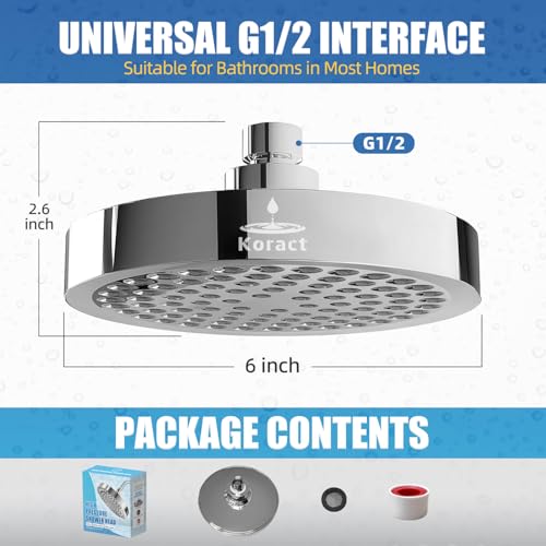 Shower Head High Pressure Rain Premium Luxury Design Anti-Clogging Silicone Nozzles Adjustable Replacement for Bathroom Shower Heads (Luxury Polished Chrome 6" Round) - color: Chrome