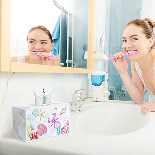 Beach Shell Theme Bathroom Toothbrush Holder 3 Slots Hygienic Bathroom Accessories Acrylic Seaside Nautical Theme Electric Toothbrush Holder for Storage Dispenser