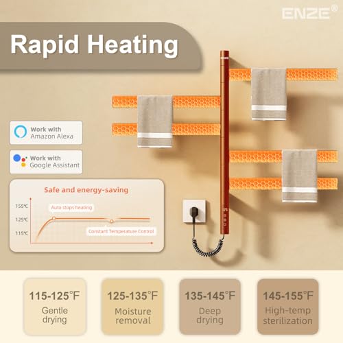 Smart Rotating Heated Towel Rack, 5-Bar Wall-Mounted, Black | Electric Towel Warmer for Bathroom, Swivel Bars, Wi-Fi App Control, 1-24H Timer, 115-155°F, 120W, IPX5, Plug-In or Hardwired - color: Black 17.72"x26.77"