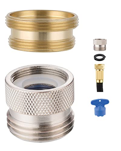Hibbent Faucet to Garden Hose Adapter Kit, Female to Male Sink Brass Garden Hose Attachment with Washer & Aerator Key, Brushed Nickel - color: Brushed Nickel