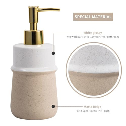 Beige Ceramic Soap Dispenser for Kitchen, Refillable Hand Dispenser Pump, 12Oz Lotion Dispenser Bathroom for Dish Soap, Hand soap. - color: Beige