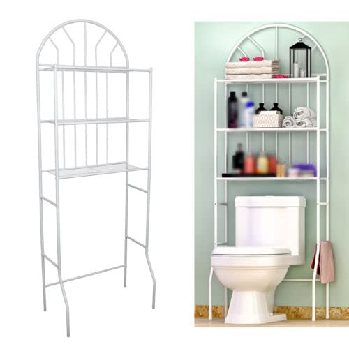 3-Tier Over The Toilet Storage Rack, Bathroom Storage Towel Rack Shelf Metal Iron Space Saver 69.7 x 25.6 x 13.4 Inches, Free Standing Metal Frame Shelf Organizer for Home Bathroom Laundry,White