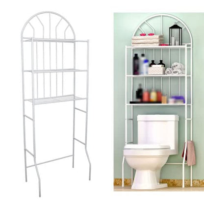 3-Tier Over The Toilet Storage Rack, Bathroom Storage Towel Rack Shelf Metal Iron Space Saver 69.7 x 25.6 x 13.4 Inches, Free Standing Metal Frame Shelf Organizer for Home Bathroom Laundry,White