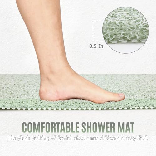 17 * 24in Shower Mat Bathtub Mat Non Slip | Bathmats Non Slip, Quick Drying Foot Scrubber Loofah Mats for Inside Shower, Tub, Bathroom, Home, Mint Green - color: Mint Green, size: 24" x 17" (Rectangular)