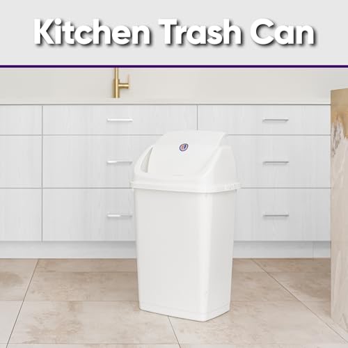 Superio Kitchen Trash Can 13 Gallon with Swing Lid, Plastic Garbage Can Outdoor and Indoor, Large 52 Qt Recycle Bin and Waste Basket for Home, Office, Garage, Patio, Restaurant (White) - size: 13 Gallon, style: 2 Pack