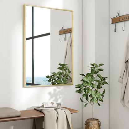 HARRITPURE 24"x32" Rectangle Bathroom Mirror, Gold Vanity Wall Mirror | Aluminum Alloy Frame Wall Mirror, Horizontal or Vertical Wall Mount for Entryway Bedroom Living Room - size: 32"L x 24"W