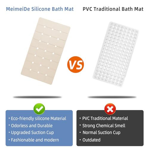 Bathtub Mat Non Slip 15" x 28" Silicone Foldable Tub Mat with Strong Suction Cups & Large Drain Holes, Durable & Eco-Friendly, for Smooth Surfaces, Ideal for Seniors, Adults Beige - color: Beige