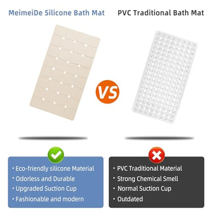 Bathtub Mat Non Slip 15" x 28" Silicone Foldable Tub Mat with Strong Suction Cups & Large Drain Holes, Durable & Eco-Friendly, for Smooth Surfaces, Ideal for Seniors, Adults Beige - color: Beige