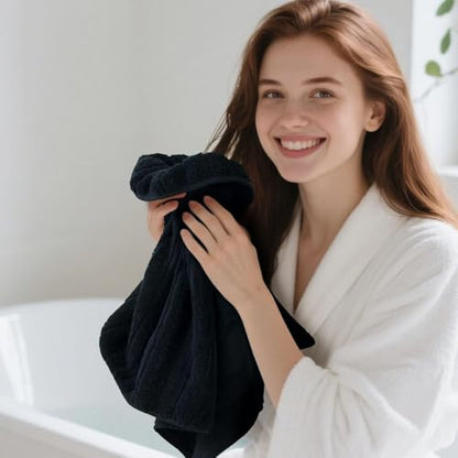 Jacquotha 2-Pack Bathroom Hand Towels (Black) Ribbed | Guest Room & Spa Cotton Face Towels 13” x 29”, Soft and Quick Drying 480 GSM - color: Black